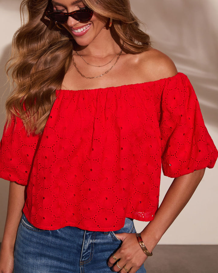 Slow Stroll Off The Shoulder Top Red
