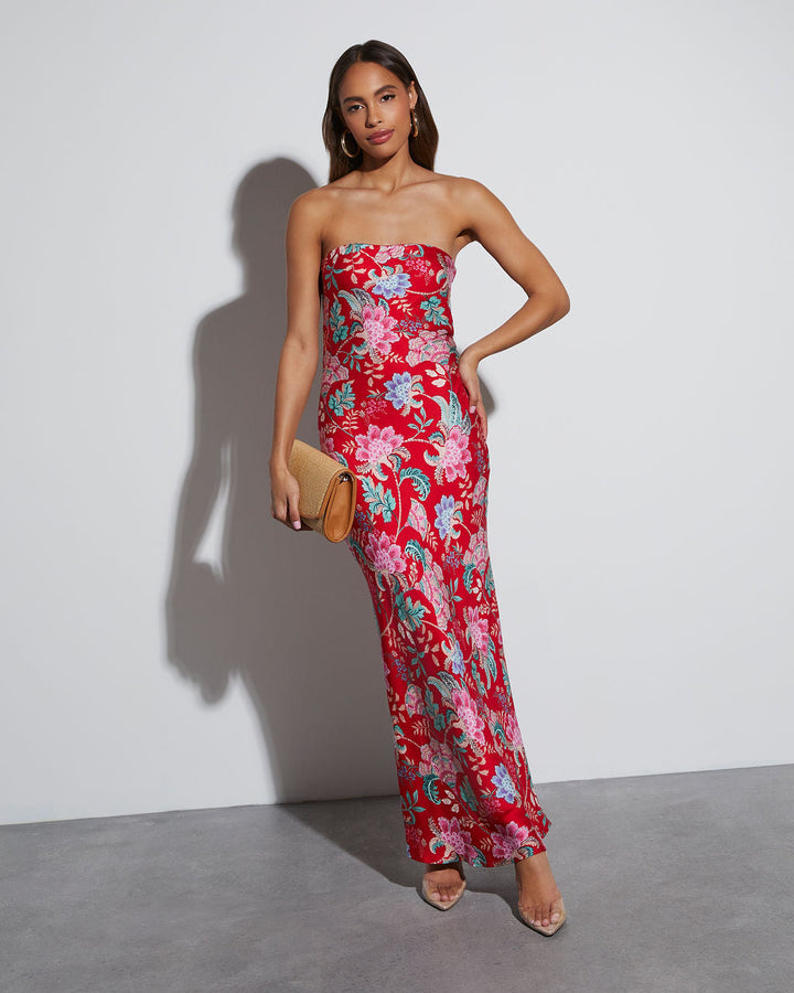 Rosemary Strapless Slip Maxi Dress Red Multi