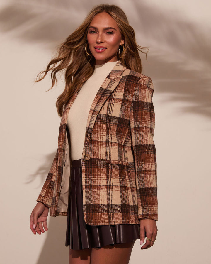 Eve Pocketed Plaid Blazer