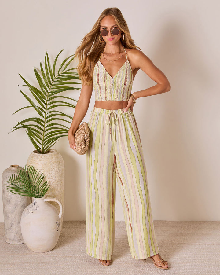 Meila Drawstring Wide Leg Pants Lime Green