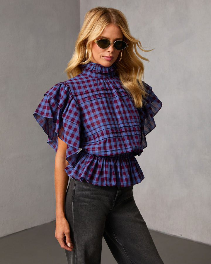 Nomad Cowgirl Plaid Mock Neck Top