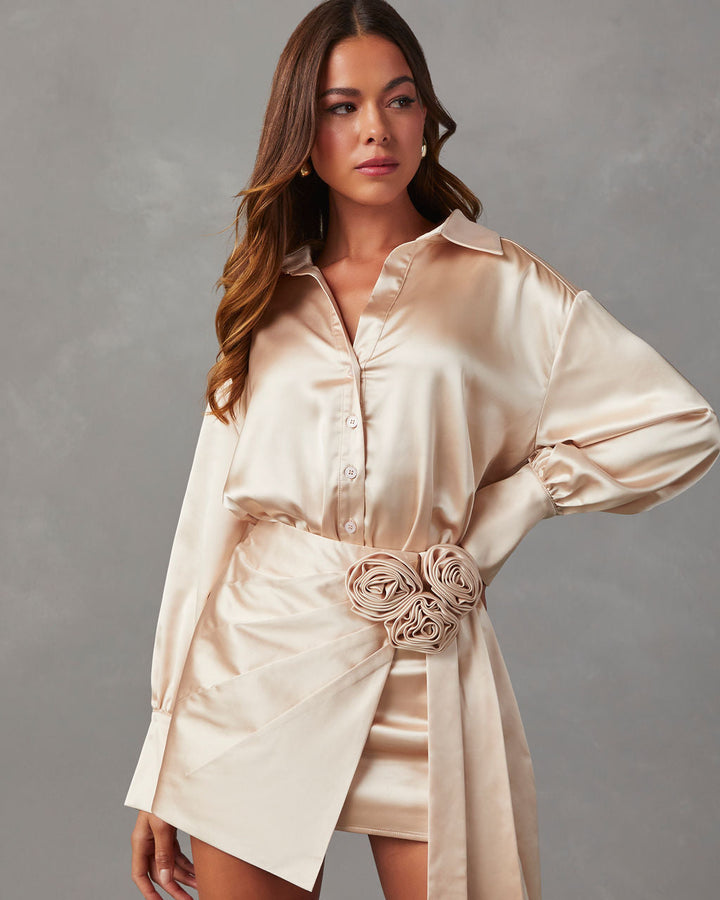 Office & After Dark Satin Button Up Bodysuit Cream