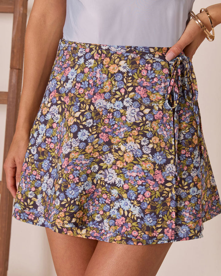Willow Bloom Floral Wrap Mini Skirt Blue Multi