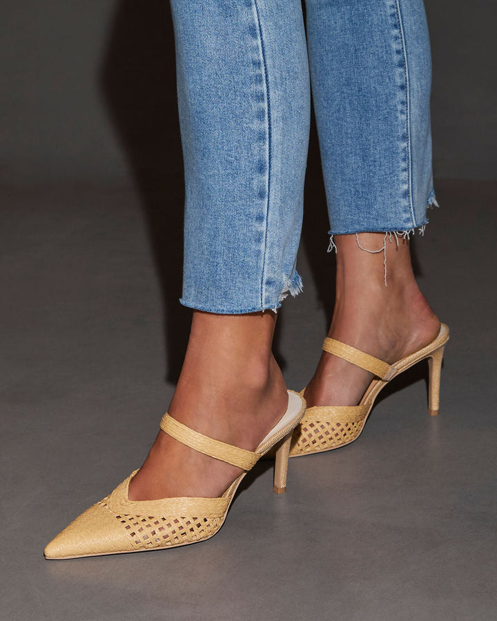 Kaline Raffia Pointed Toe Mules