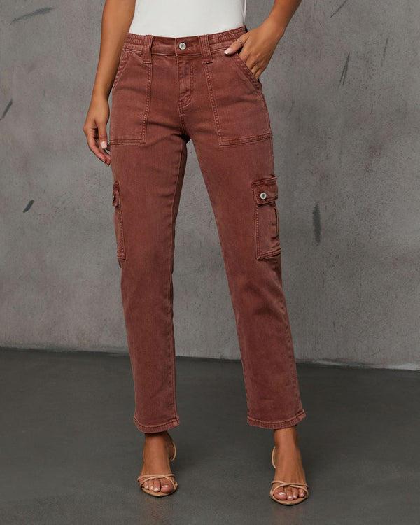 Cerise Straight High Rise Cargo Pocket Pants Brick