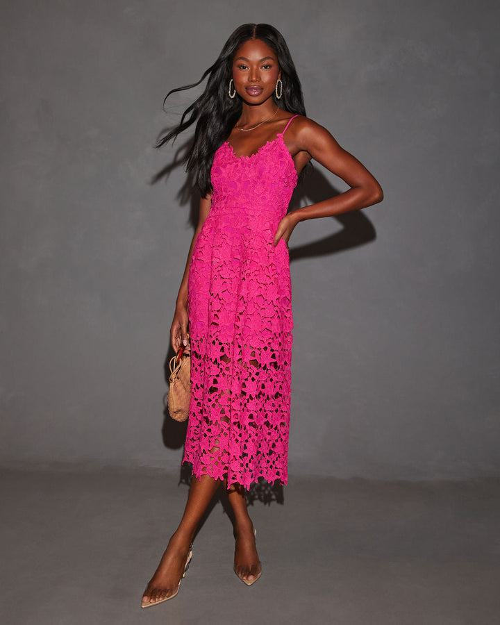 Picturesque Lace Midi Dress Fuchsia