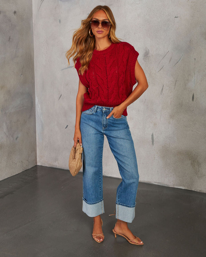 Sivan Cable Knit Sweater Vest Red