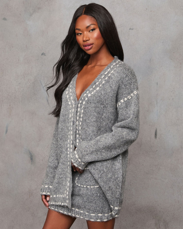 Posy Contrast Stitching Long Sleeve Cardigan