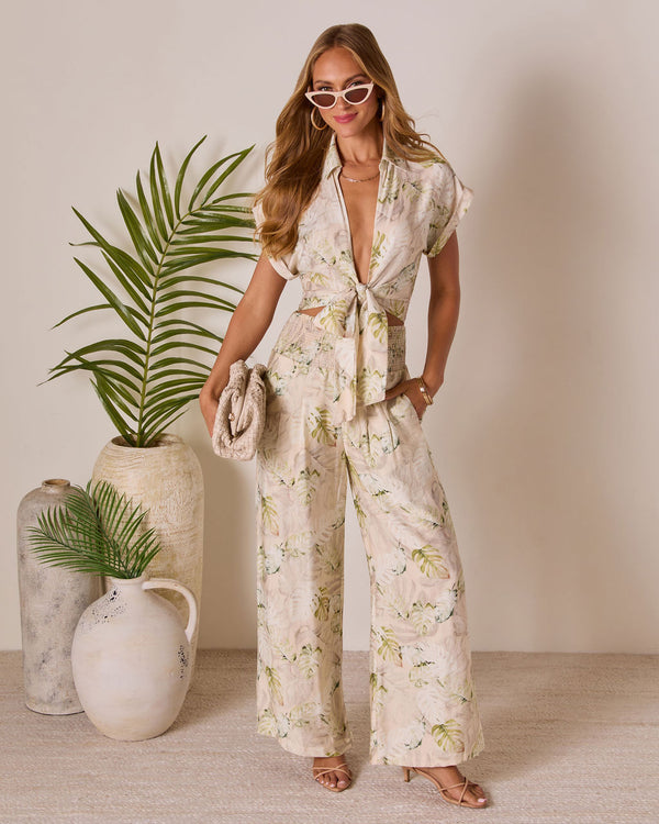 Solla Smocked Wide Leg Pants Sand