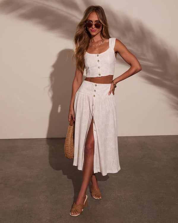 Tropical Chill Palm Midi Skirt White