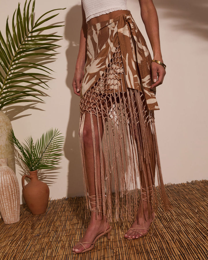 Sunny Views Wrap Fringe Mini Skirt