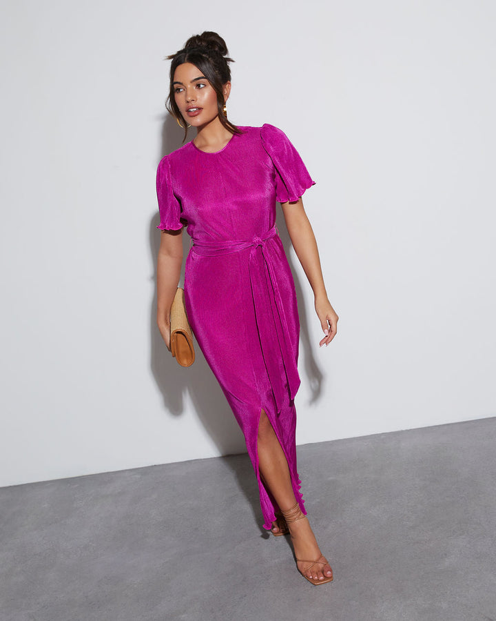 Dana Short Sleeve Plisse Maxi Dress Magenta