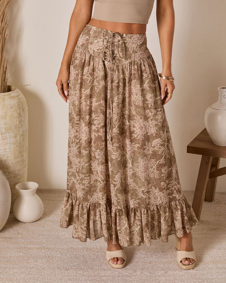 Moonlit Bloom Lace Up Maxi Skirt