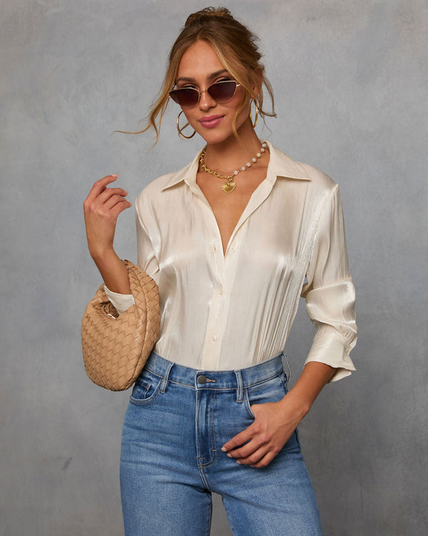 Delicate Romance Sheen Button Down Top Champagne