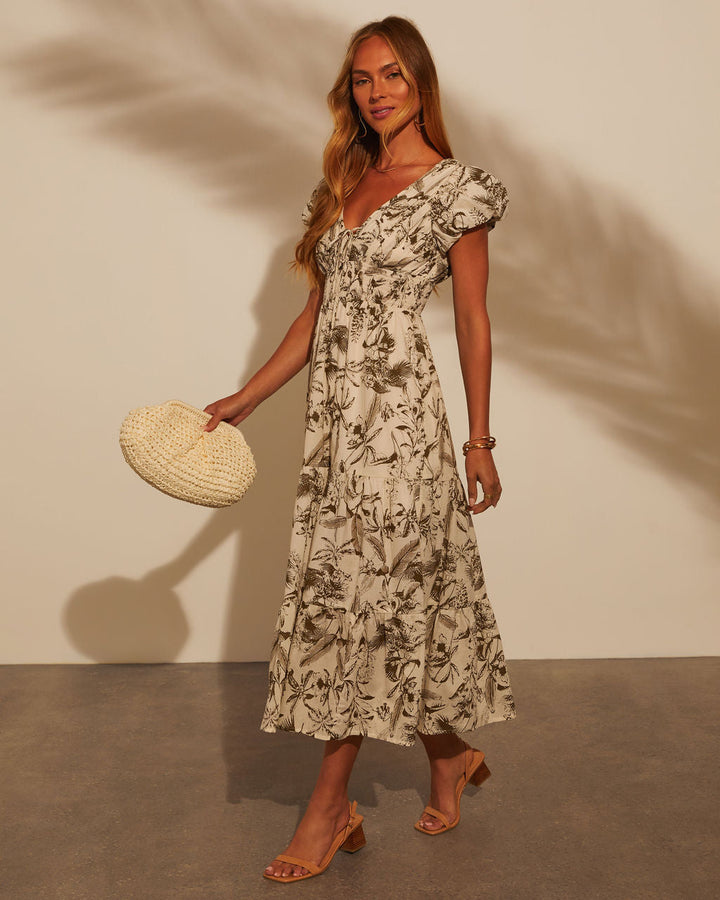 Darya Puff Sleeve Maxi Dress Cream Olive