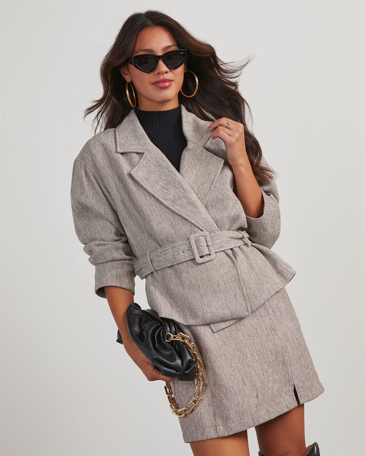 Business Needs Belted Crop Jacket Taupe