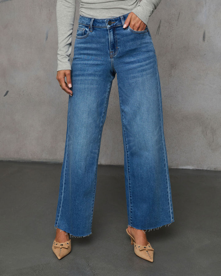Connie Super Stretch High Rise Frayed Hem Jeans Dark Blue