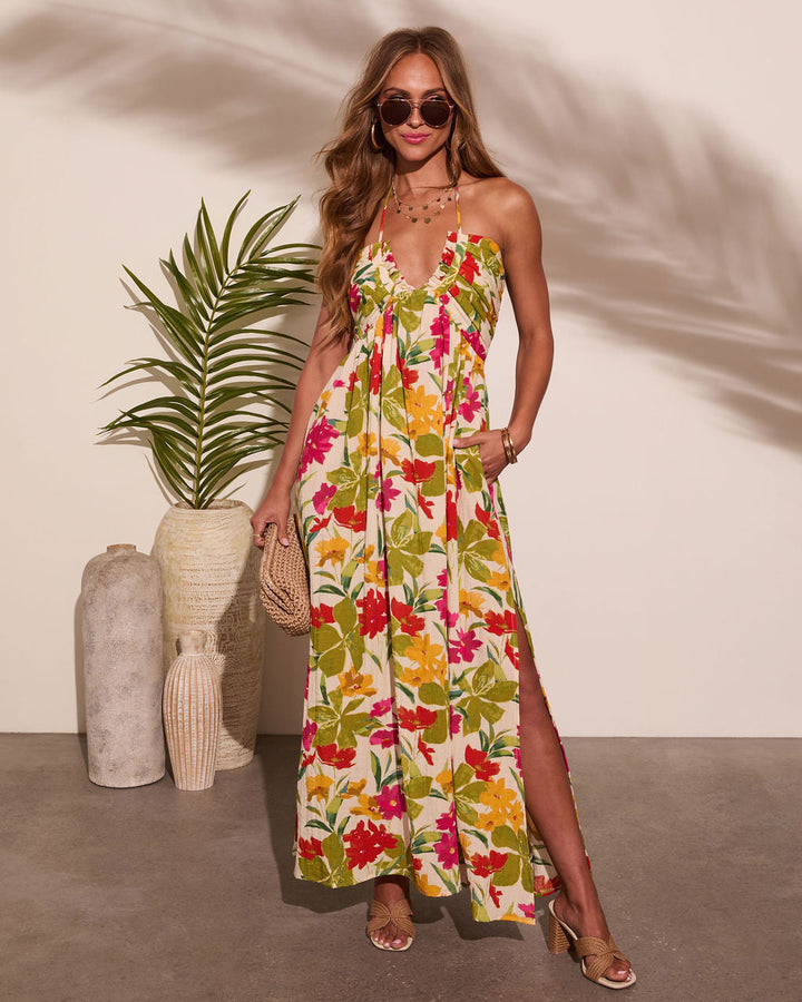 Honolulu Halter Tropical Print Maxi Dress Tropical