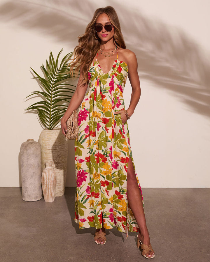Honolulu Halter Tropical Print Maxi Dress