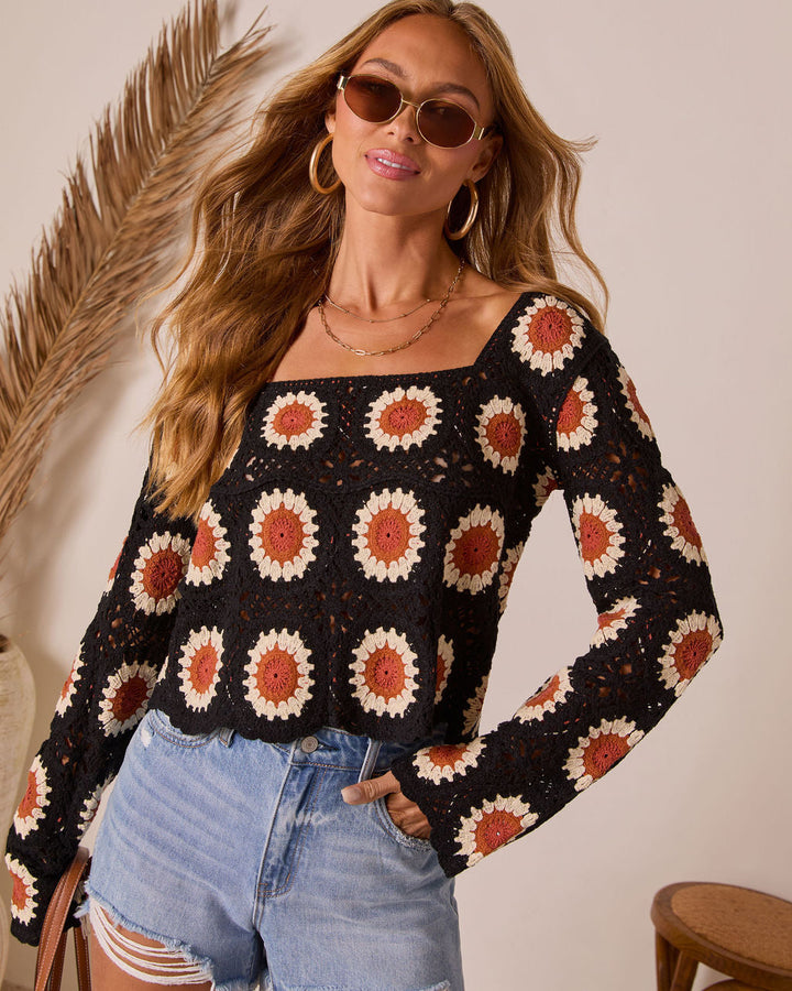 Catch The Breeze Abstract Crochet Top Black Multi