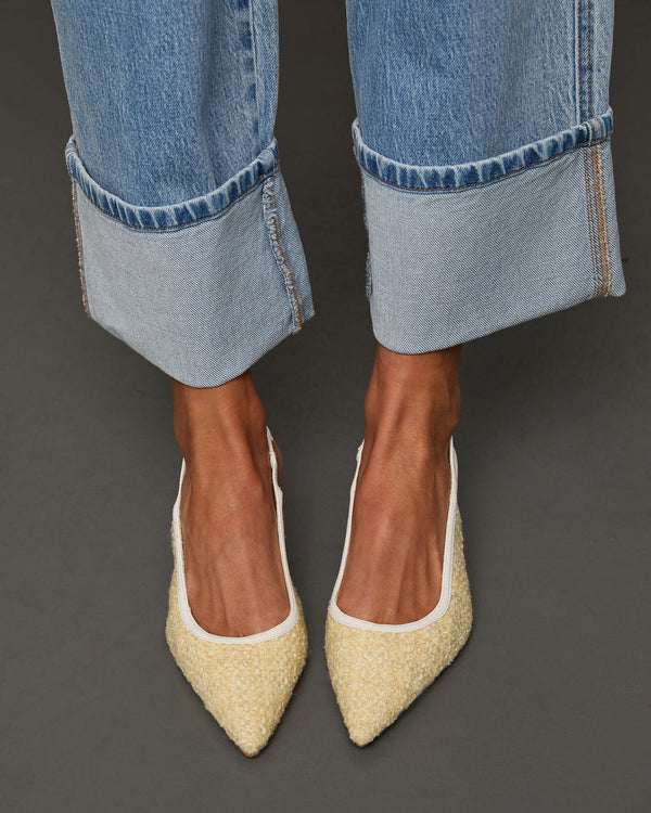 Poised Moment Tweed Slingback Kitten Heels Yellow Boucle
