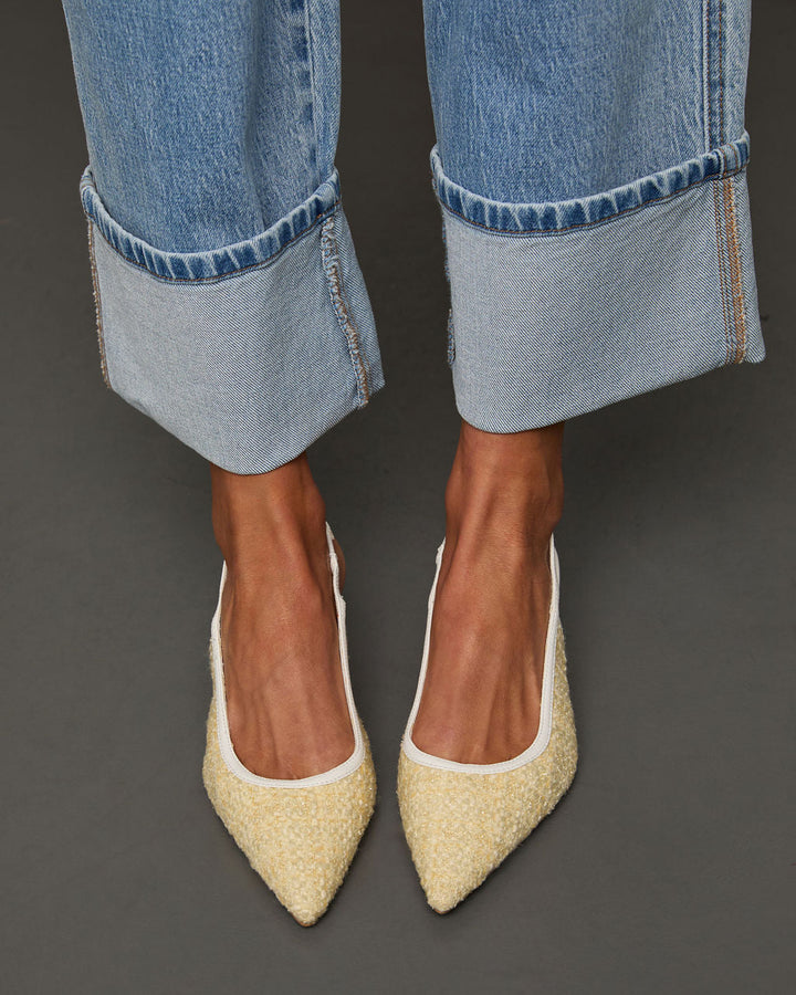 Poised Moment Tweed Slingback Kitten Heels Yellow Boucle