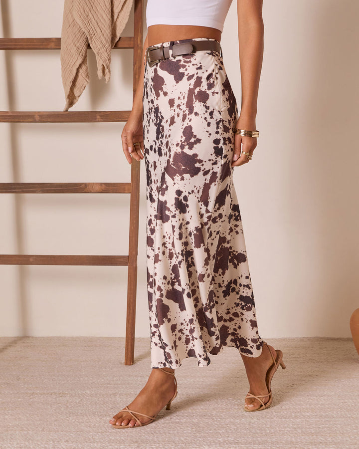 Bronco Heritage Cow Print Belted Maxi Skirt