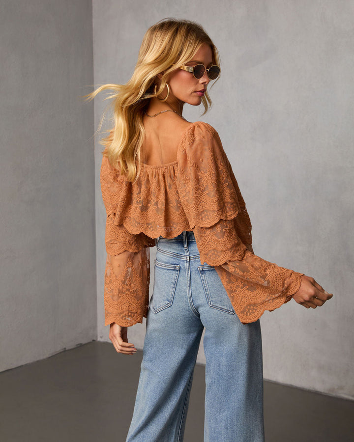 Cinnamon Trail Tiered Lace Crop Top