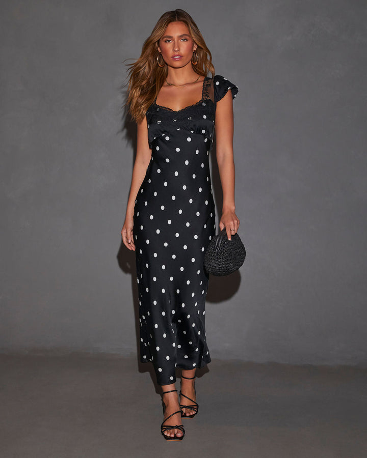 Bianca Flutter Sleeve Lace Trim Maxi Dress Black White