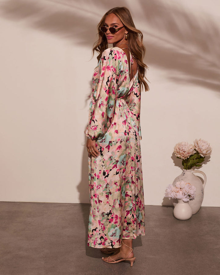Korina Satin Printed Kimono Empire Waist Maxi Dress