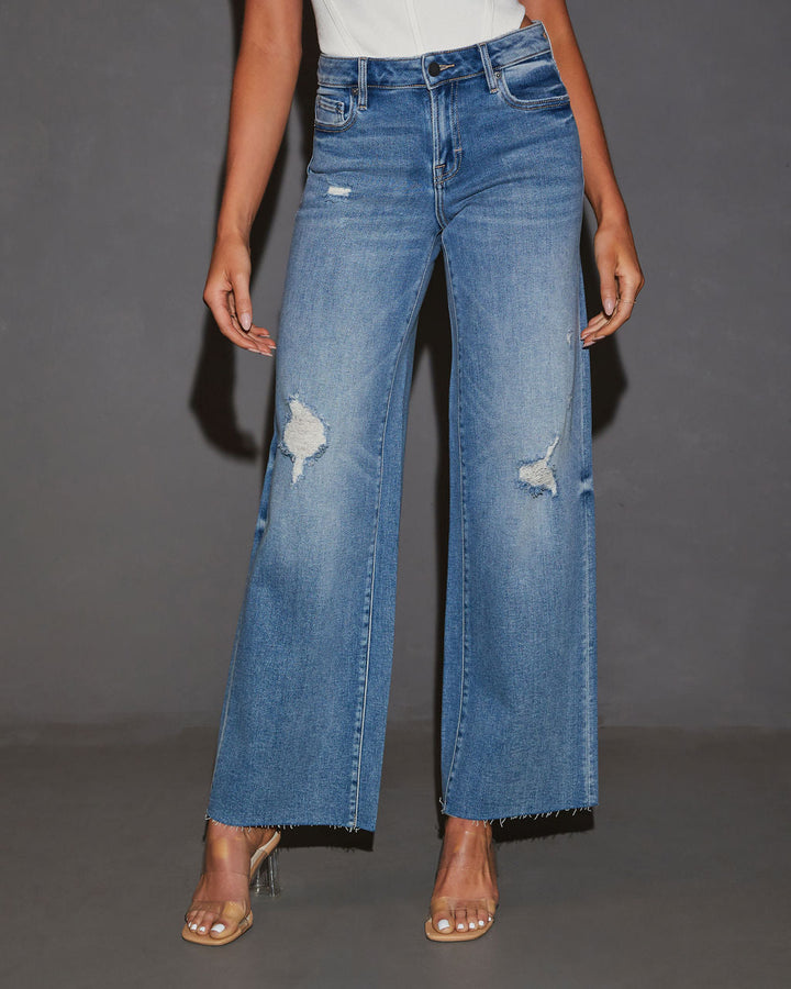 Cooper Super Stretch Distressed Wide Leg Jeans