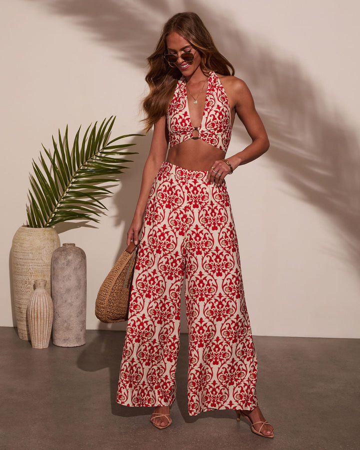 Deep Trance Abstract Wide Leg Pants Red Multi