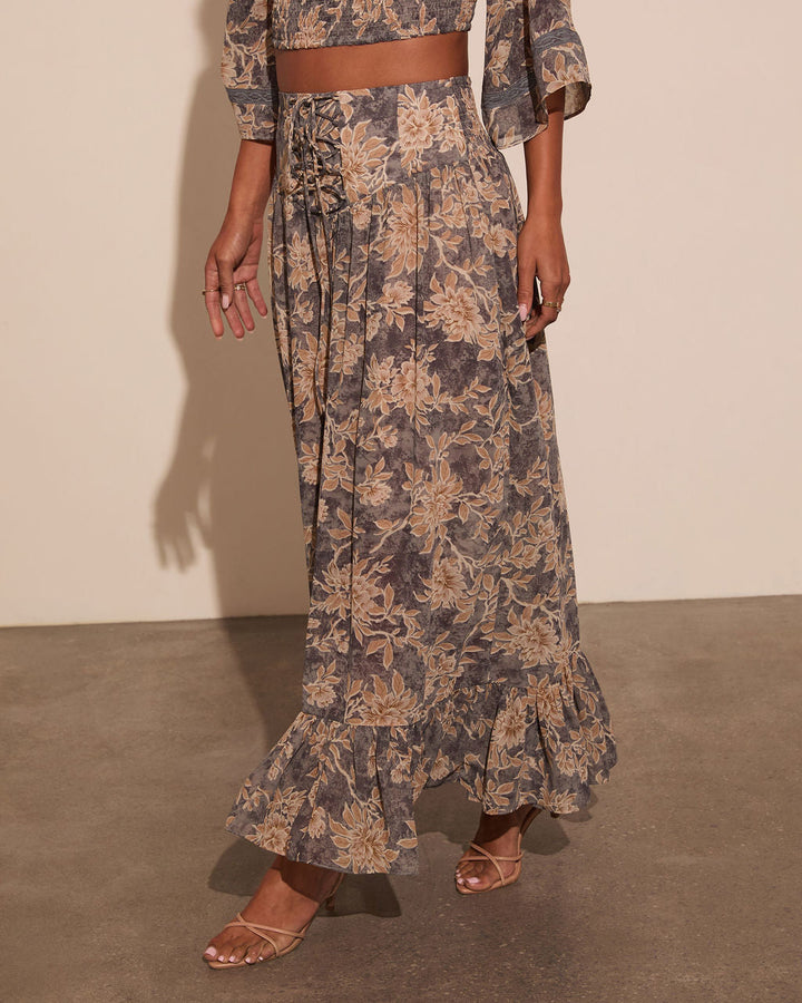 Moonlit Bloom Lace Up Maxi Skirt