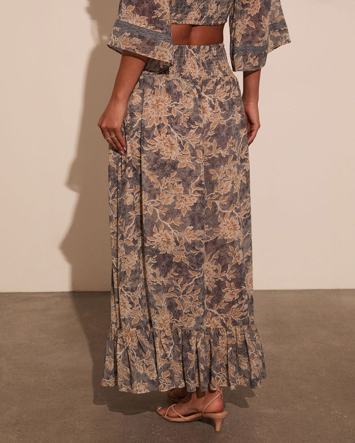 Moonlit Bloom Lace Up Maxi Skirt