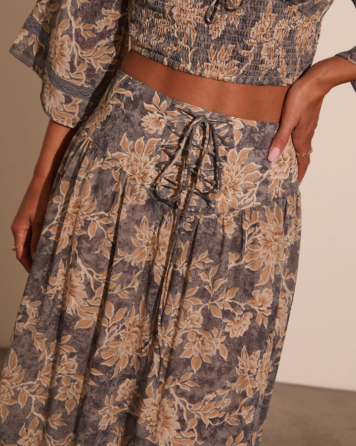 Moonlit Bloom Lace Up Maxi Skirt