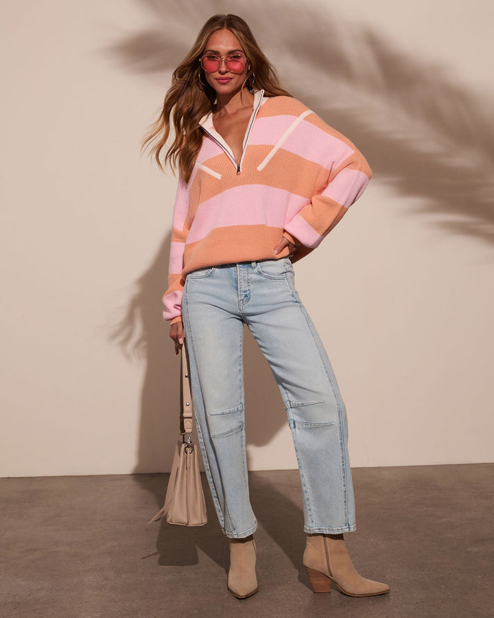 Sleek Stride Striped Quarter Zip Sweater