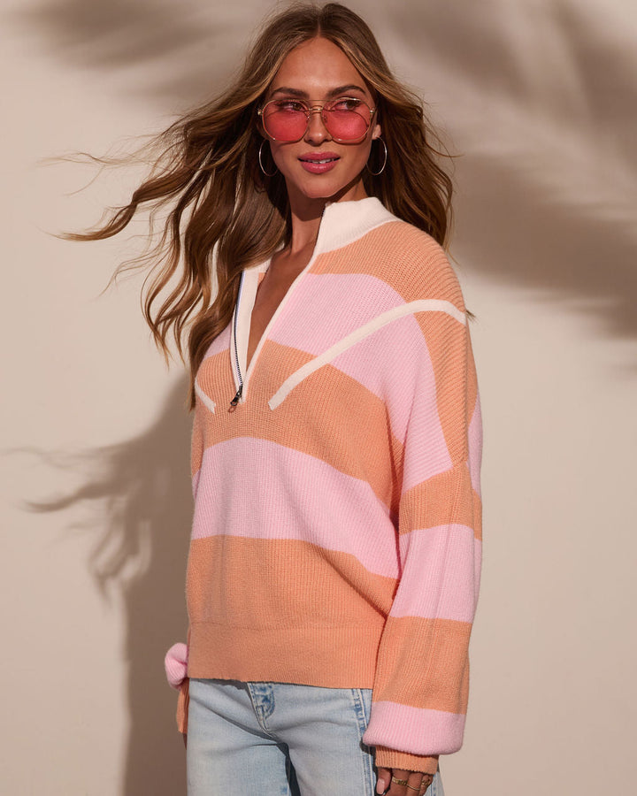 Sleek Stride Striped Quarter Zip Sweater