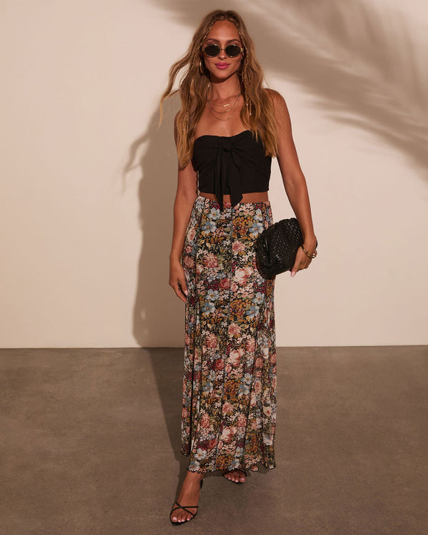 Gracie Mesh Floral Maxi Skirt Black Floral