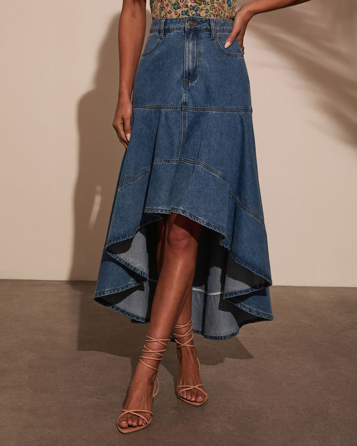 Grizelle High Low Denim Maxi Skirt