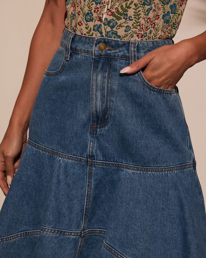 Grizelle High Low Denim Maxi Skirt