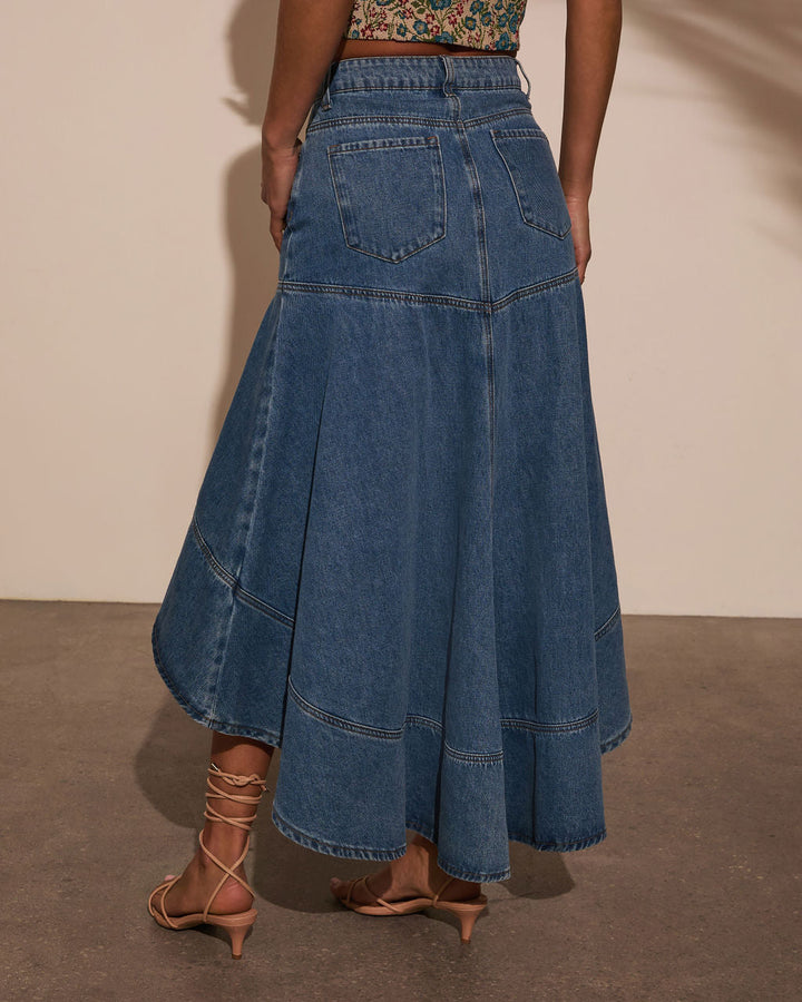 Grizelle High Low Denim Maxi Skirt