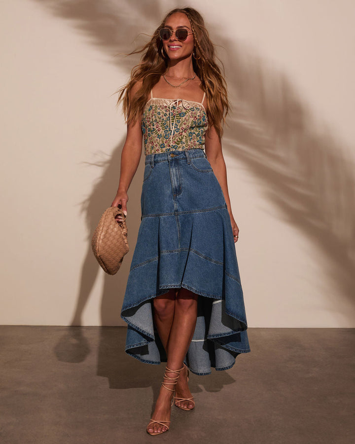 Grizelle High Low Denim Maxi Skirt