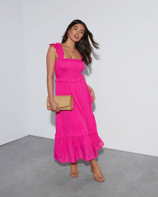 Feminine Frills Smocked Maxi Dress Pink