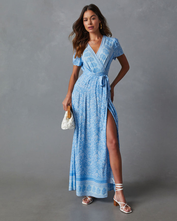 Mae Printed Short Sleeve Wrap Maxi Dress