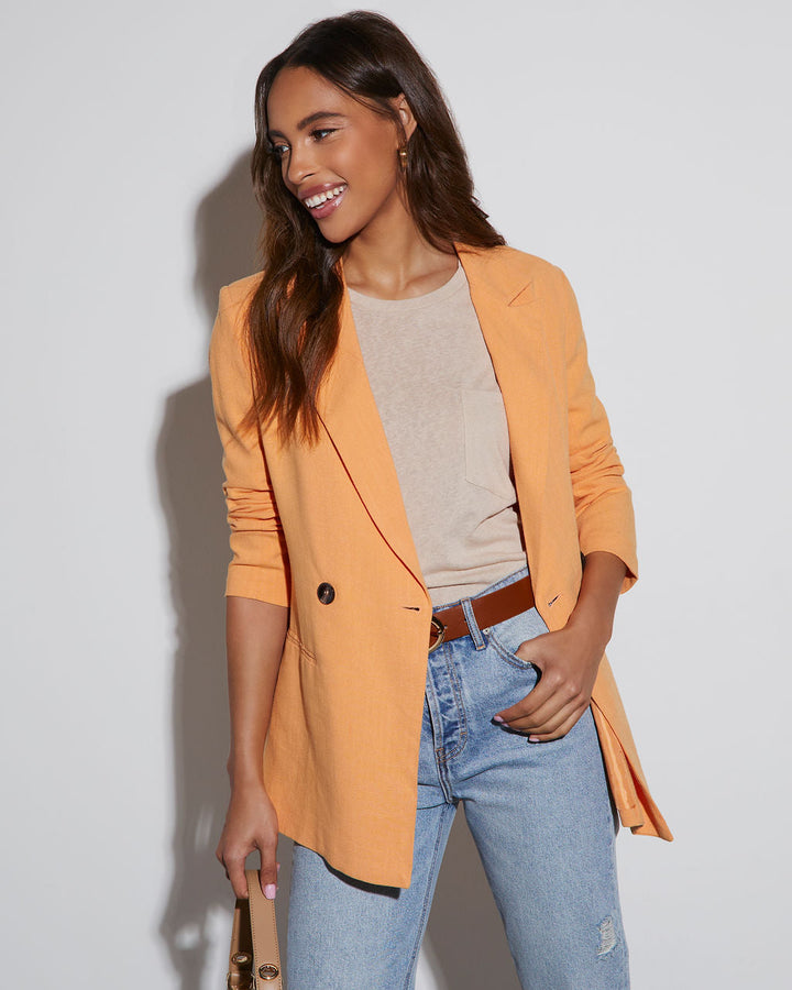 Confidence Double Breasted Linen Blazer Orange
