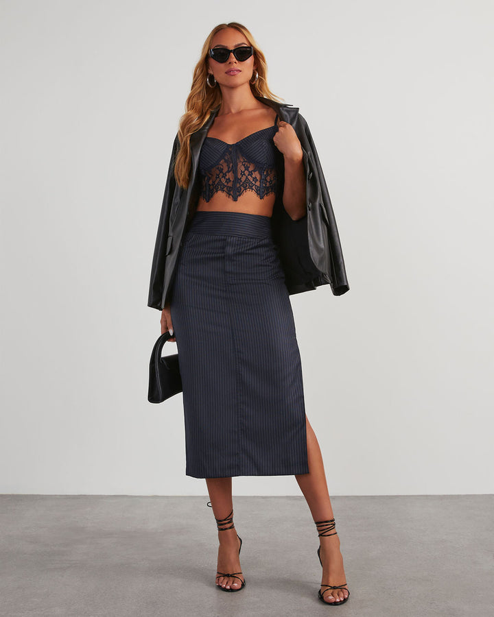 Whitmore Pinstripe Lace Corset Top