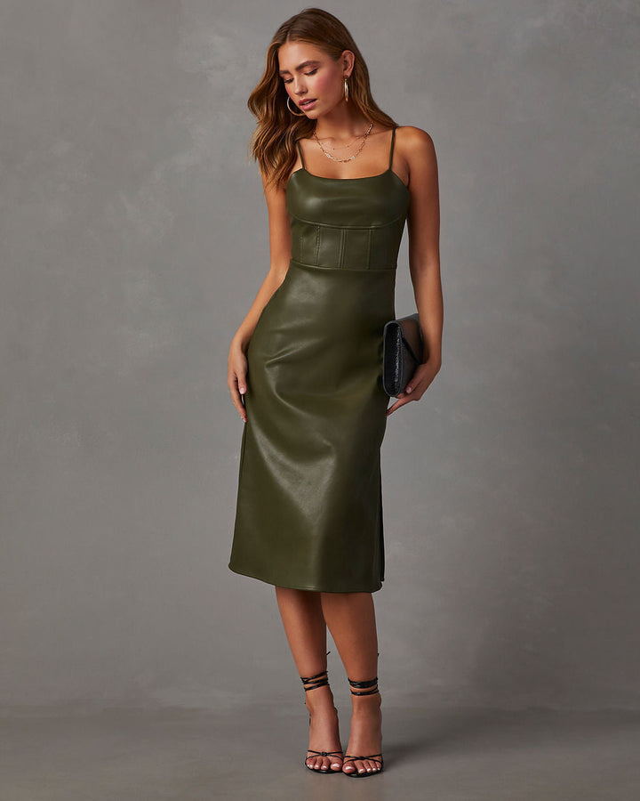 Lovette Faux Leather Midi Dress Green