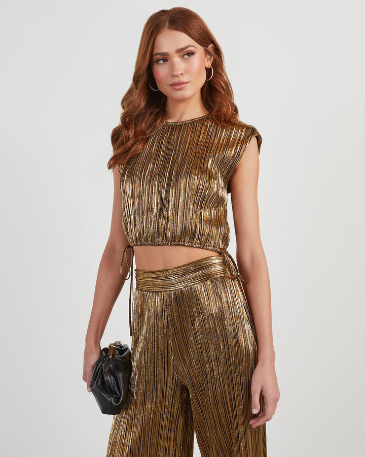 Sinclair Metallic Plisse Crop Blouse Gold