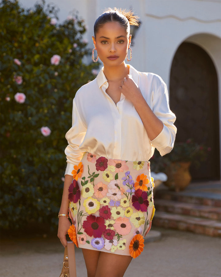 Marcos Satin Button Down Top Cream