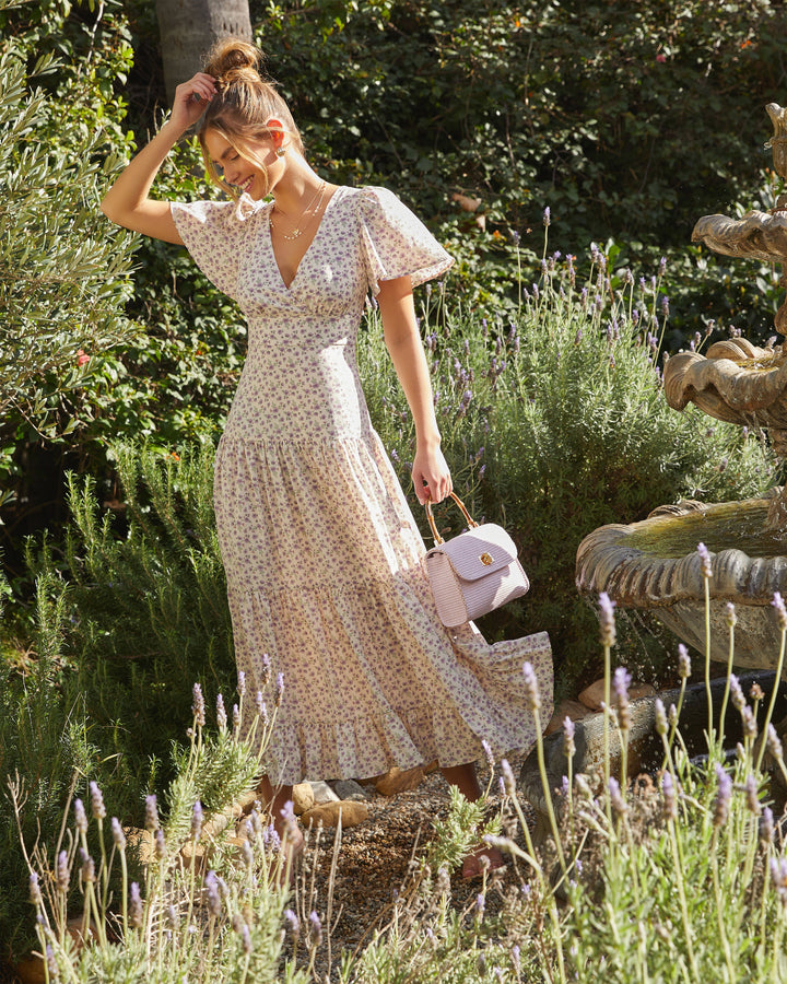 Ashlyn V-Neck Tiered Maxi Dress Lavender